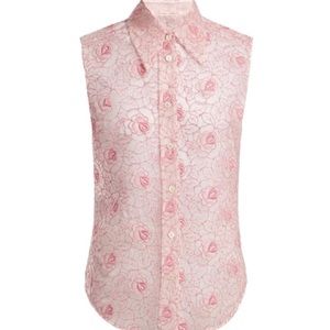 Miu Miu Floral-Lace Point-Collar Sleevless Shirt